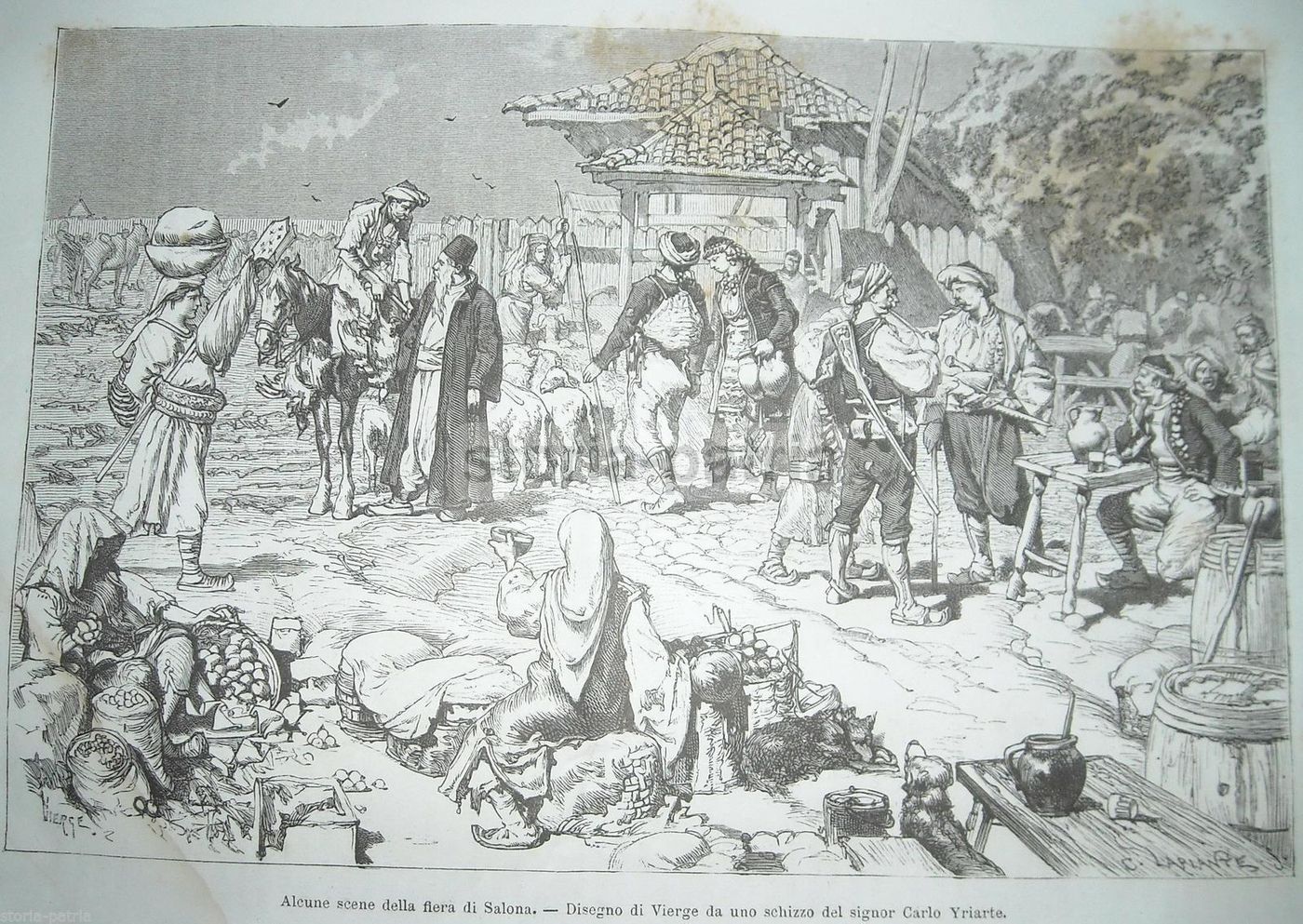Incisione Antica Fiera Di Salona Dalmazia 1877 Vierge Yriarte