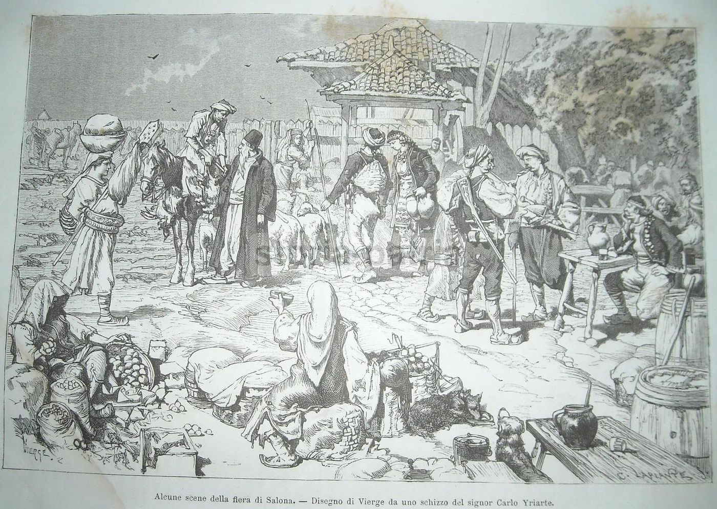 Incisione Antica Fiera Di Salona Dalmazia 1877 Vierge Yriarte