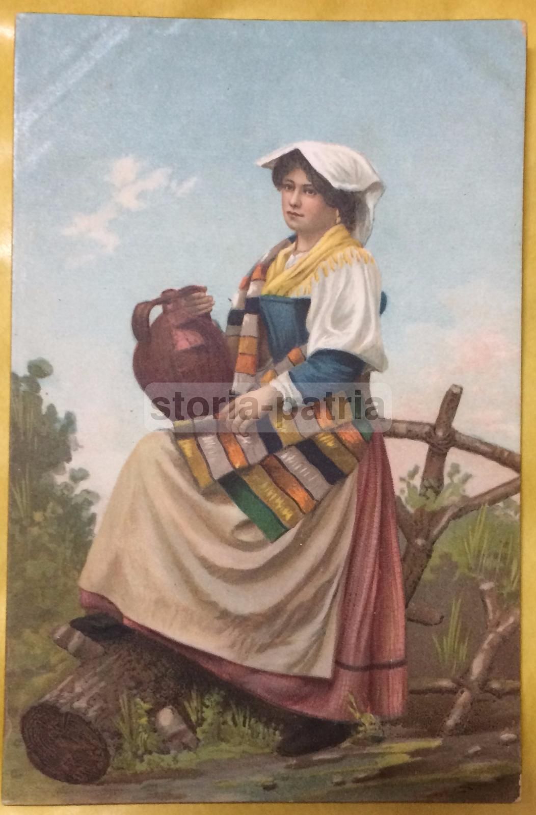 Cartolina Antica Acquaiuola In Costume Popolare Italiano, 1900
