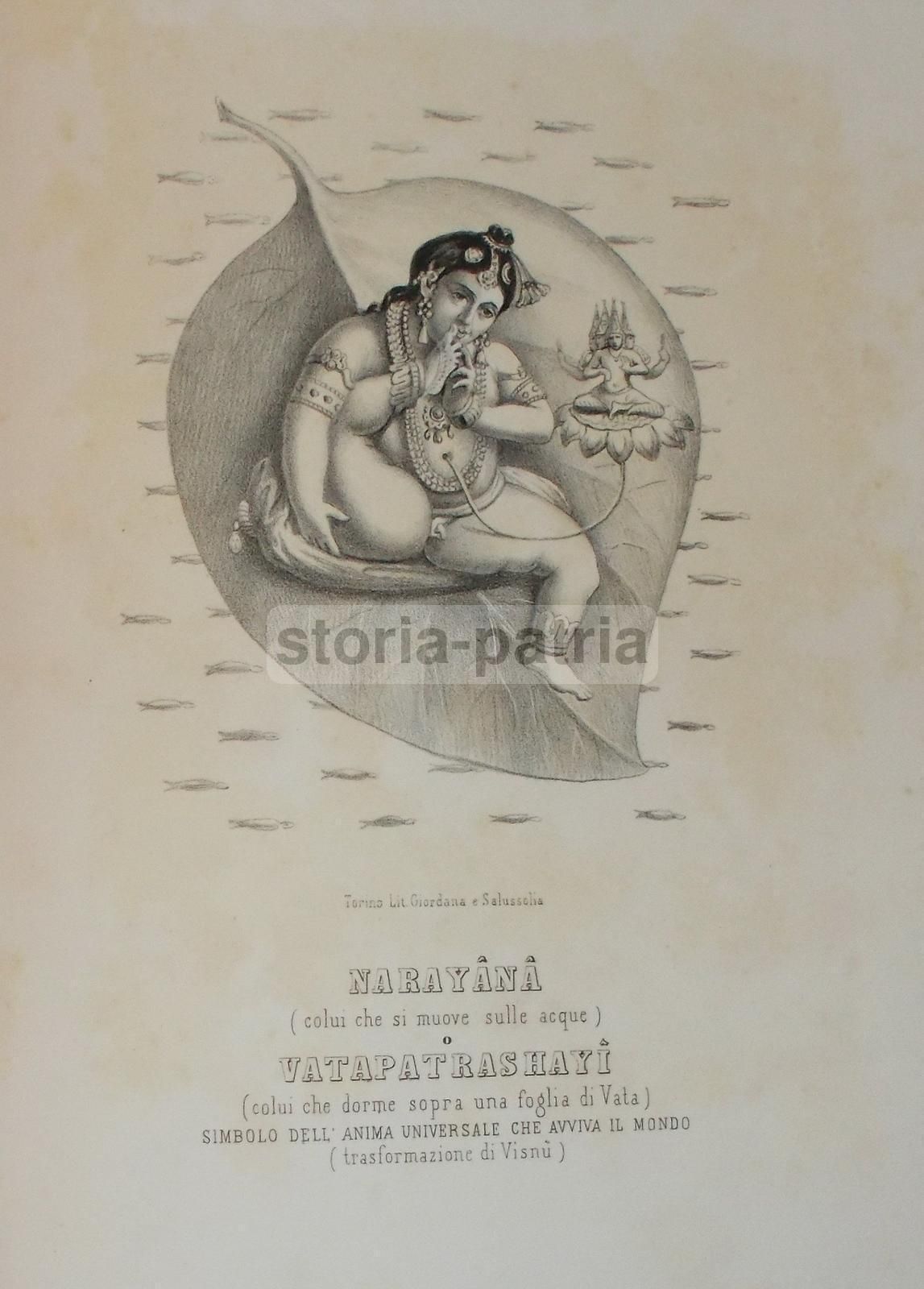 Narayana: Litografia Antica, Torino 1860, Divinità Indiana Orientale
