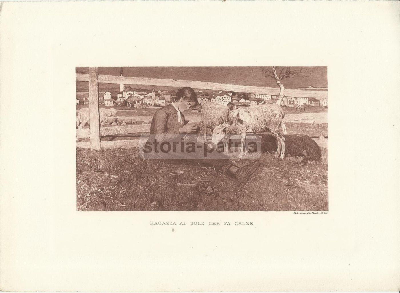 Antica Stampa Segantini Pastorella Fotocalcografia Fusetti Milano