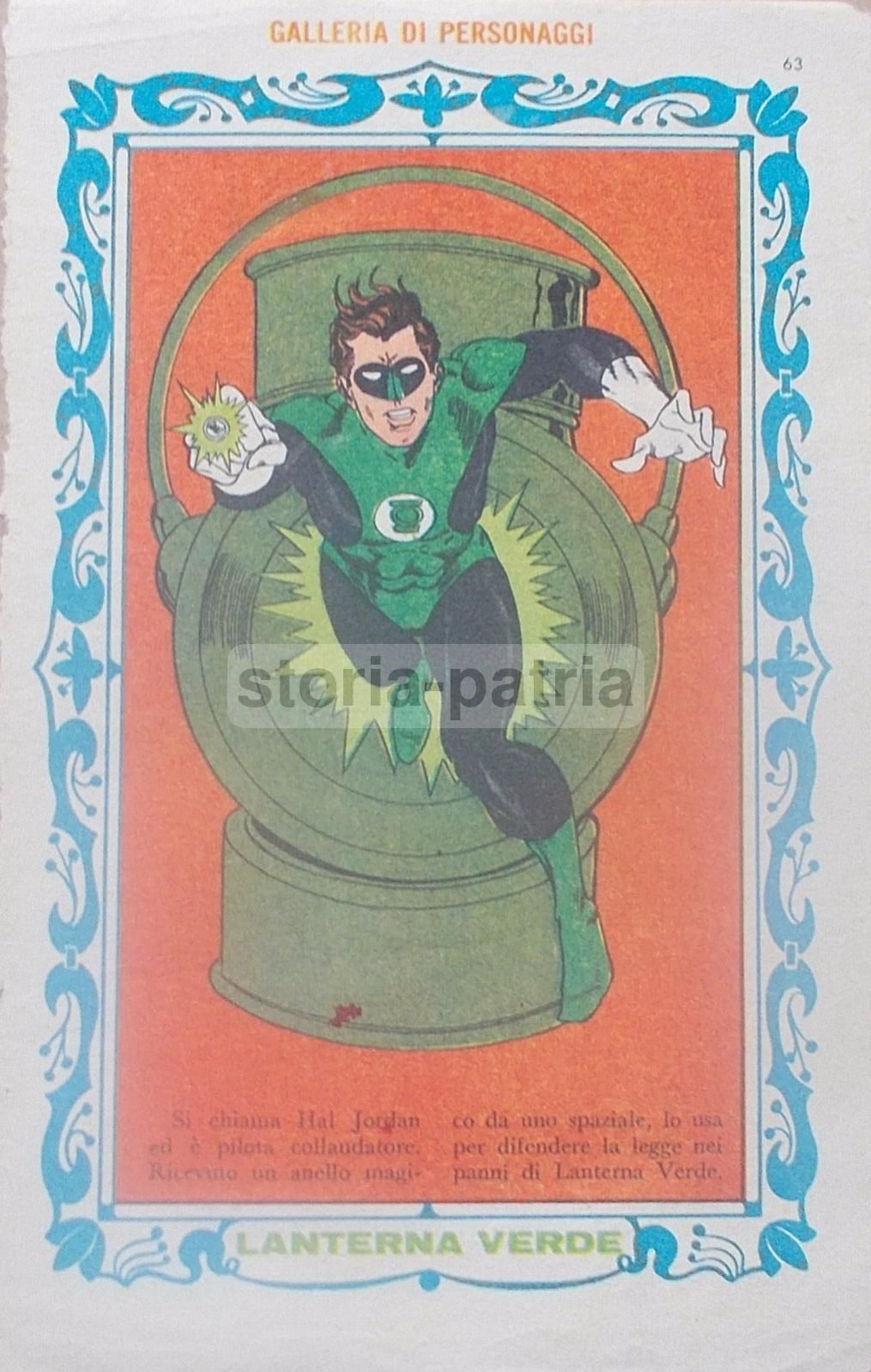 Illustrazione Lanterna Verde Hal Jordan Stampa Vintage Anni '50