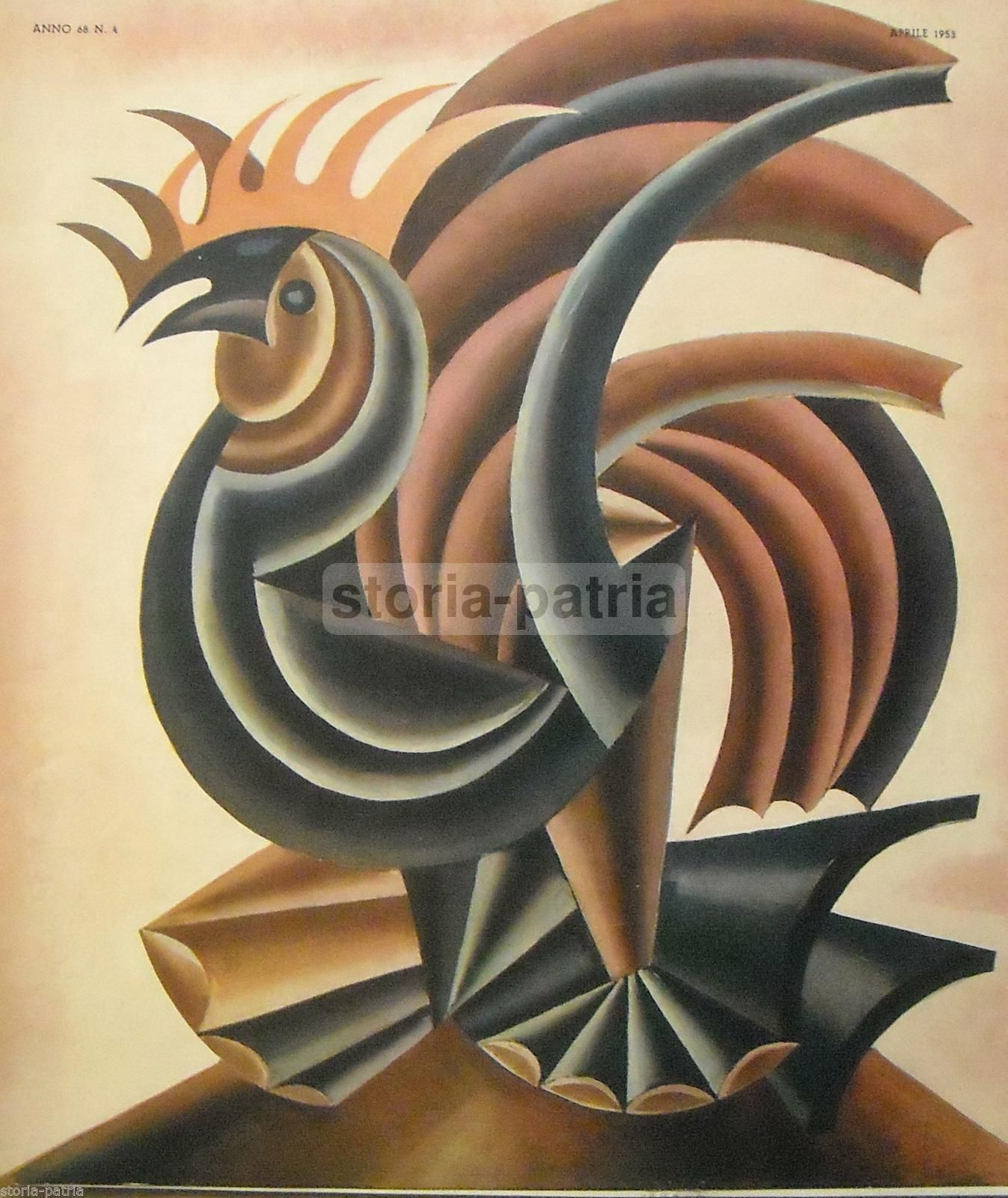 Depero, Illustrazione Futurista Con Gallo, Anni '50, Scena Illustrata