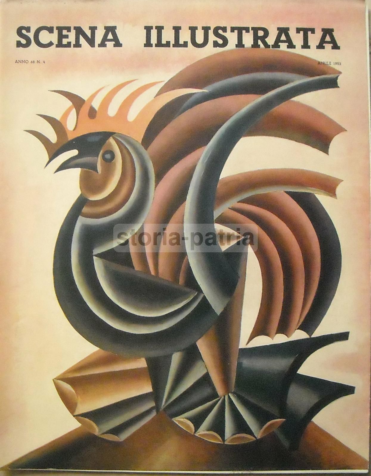 Depero, Illustrazione Futurista Con Gallo, Anni '50, Scena Illustrata