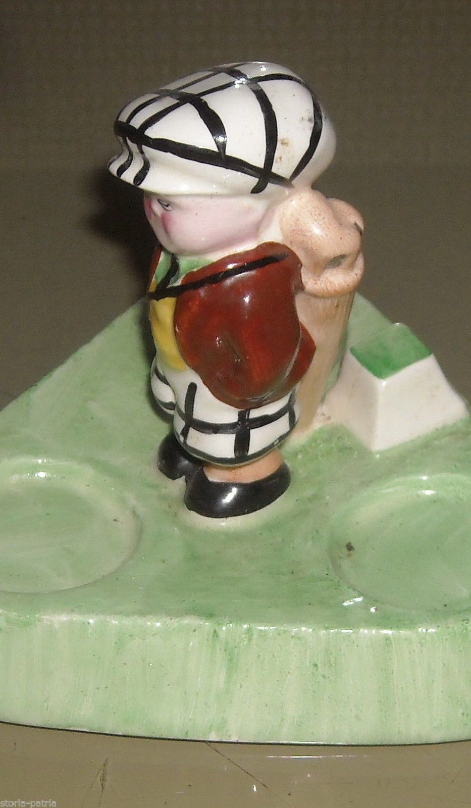 Scultura In Ceramica Golfista Anni '30 "Fore" Base Triangolare