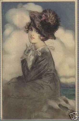 Cartolina d'Epoca Mauzan, Illustrazione Liberty Con Donna, Primi '900