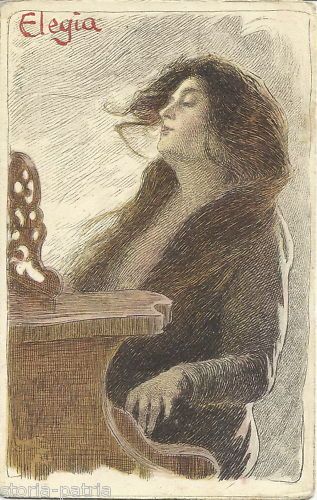 Basilio Cascella, Elegia. Cartolina Litografica Con Pianoforte, Inizio '900