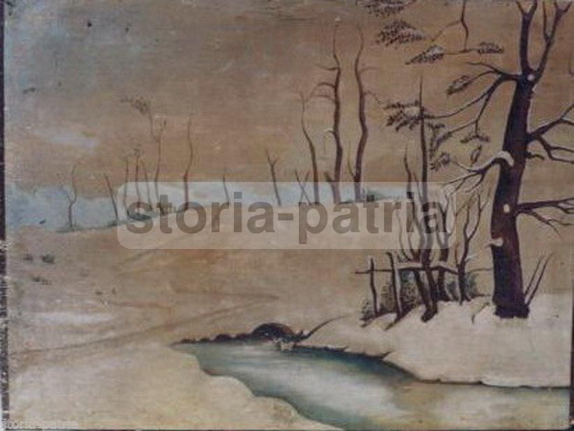 Paesaggio Innevato Abruzzese   Dipinto Olio Su Legno   Primi '900