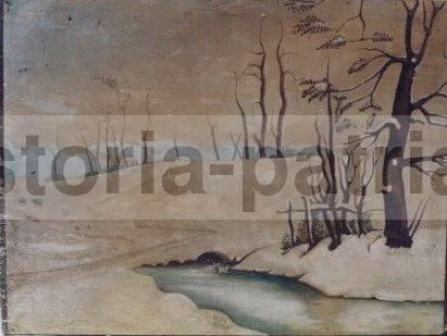 Paesaggio Innevato Abruzzese   Dipinto Olio Su Legno   Primi '900