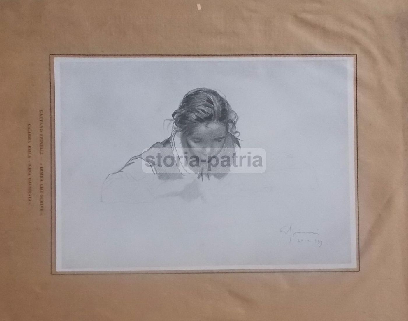 Gaetano Spinelli: Bimba Che Scrive. Stampa d'Epoca, 1939. Puglia
