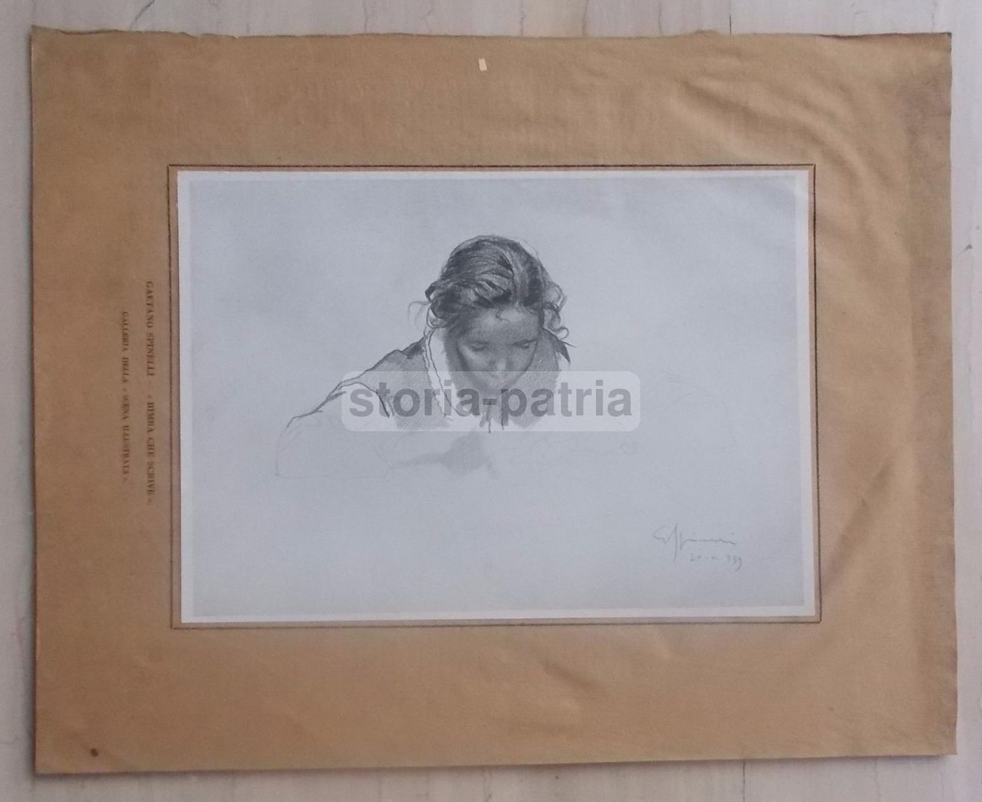 Gaetano Spinelli: Bimba Che Scrive. Stampa d'Epoca, 1939. Puglia