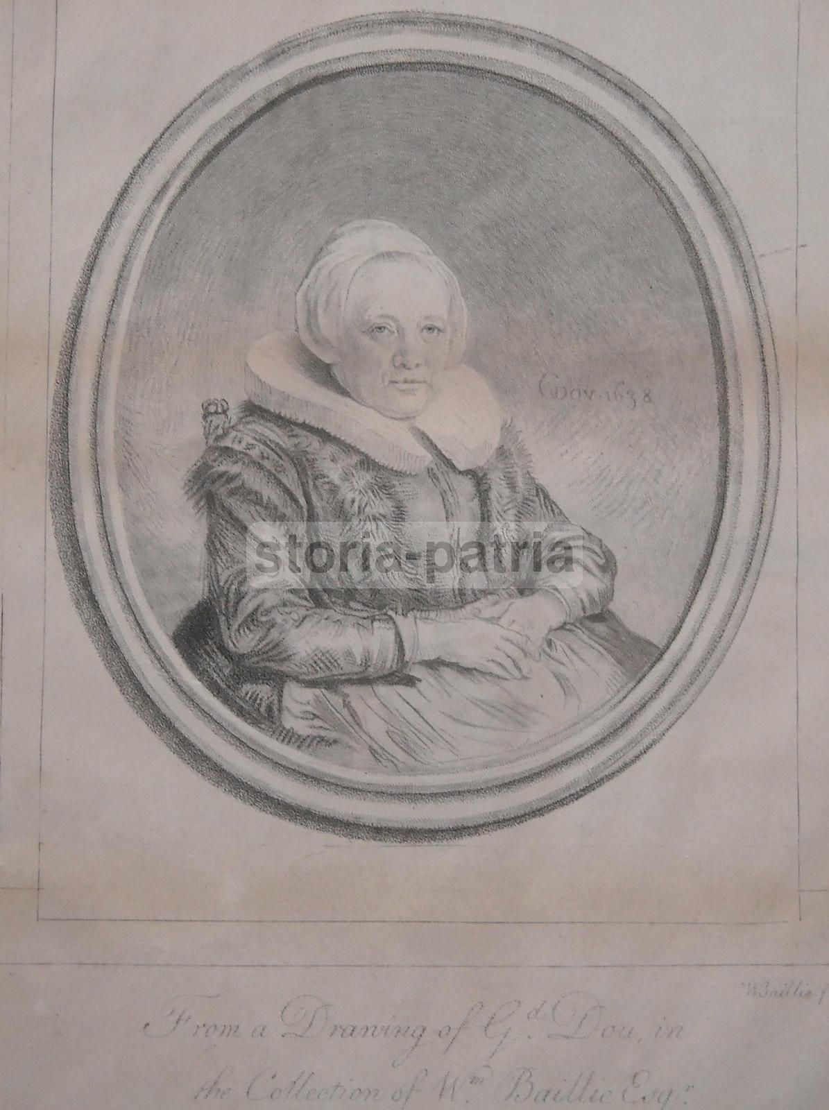 Antica Incisione W. Baillie 1775 Ritratto Gentildonna Da G. Dou