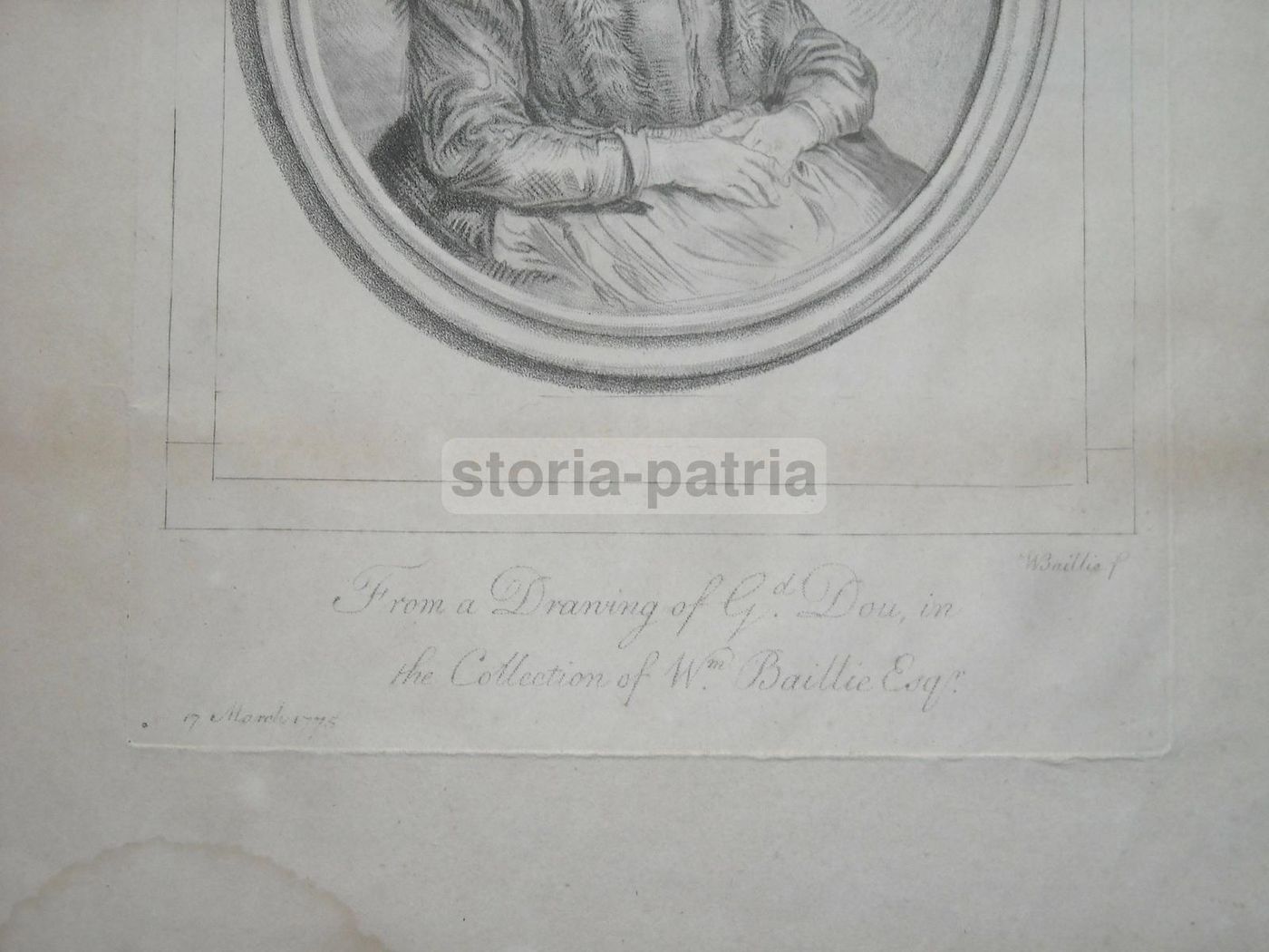 Antica Incisione W. Baillie 1775 Ritratto Gentildonna Da G. Dou