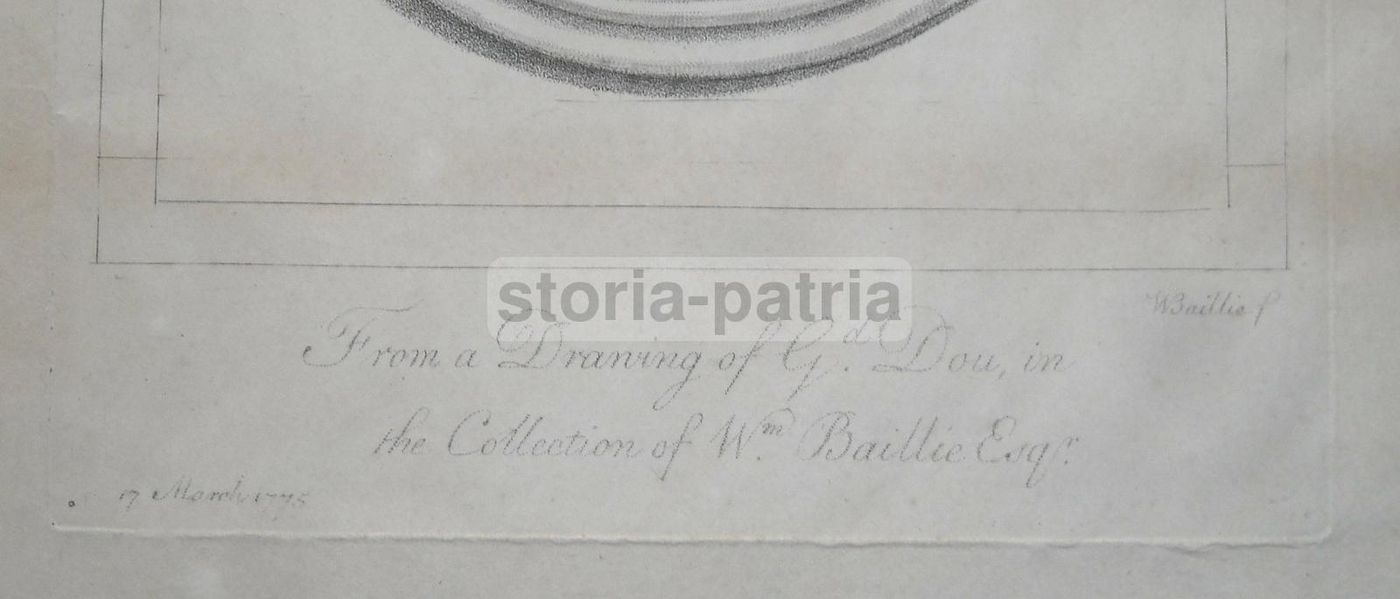 Antica Incisione W. Baillie 1775 Ritratto Gentildonna Da G. Dou