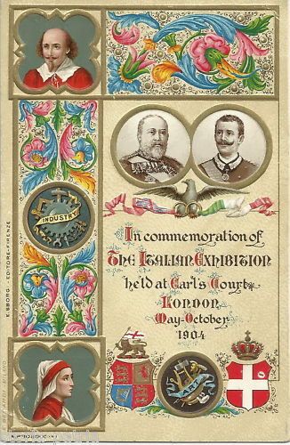 Cartolina Esposizione Italiana Londra 1904 Dante Shakespeare Prosdocimi