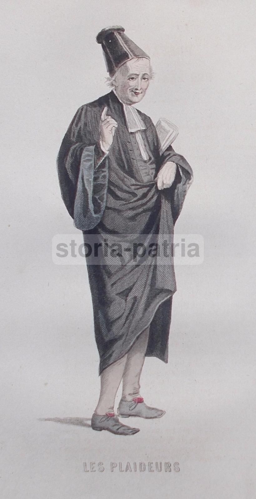 Incisione Francese Acquarellata Les Plaideurs, Magistrato, 1880