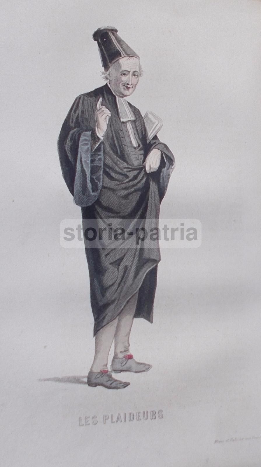 Incisione Francese Acquarellata Les Plaideurs, Magistrato, 1880