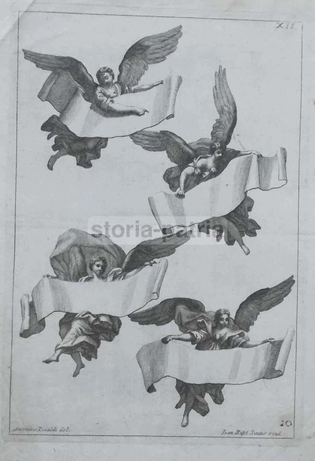 Incisione Antica Con Angeli, Sintes E Rinaldi, XVIII Secolo