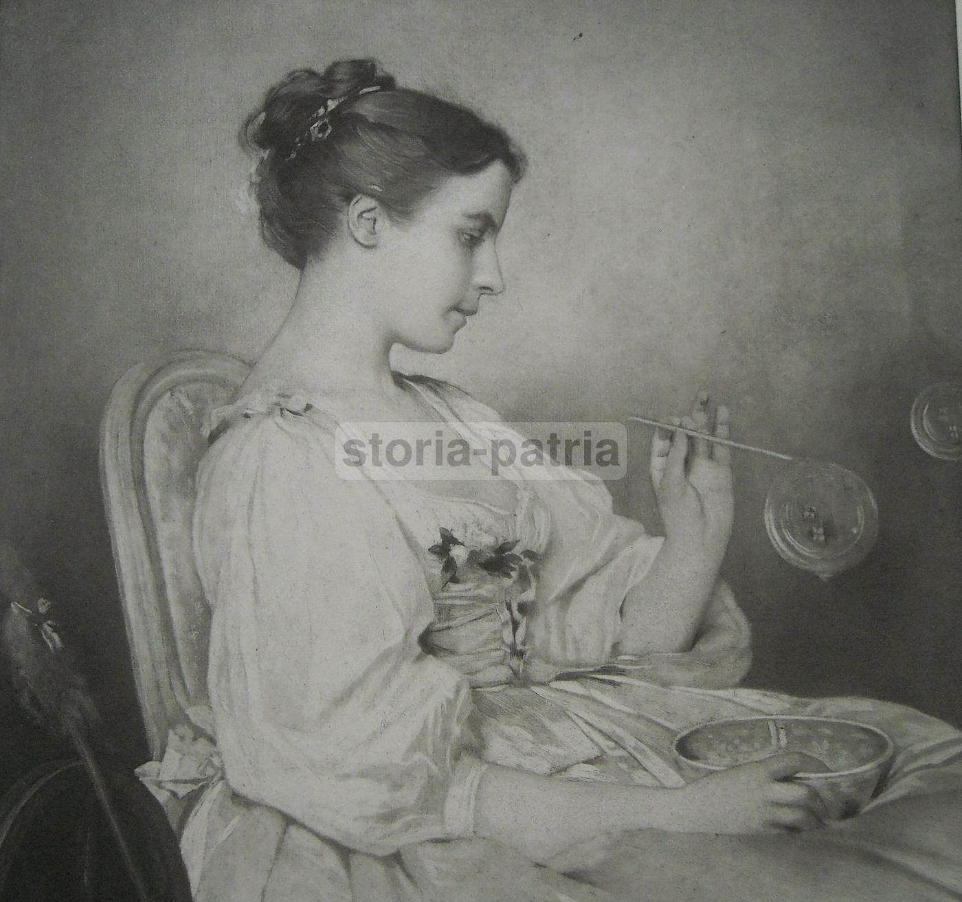 Stampa Antica: La Filatrice E Le Bolle Di Sapone, Chaplin   Goupil, XIX Secolo