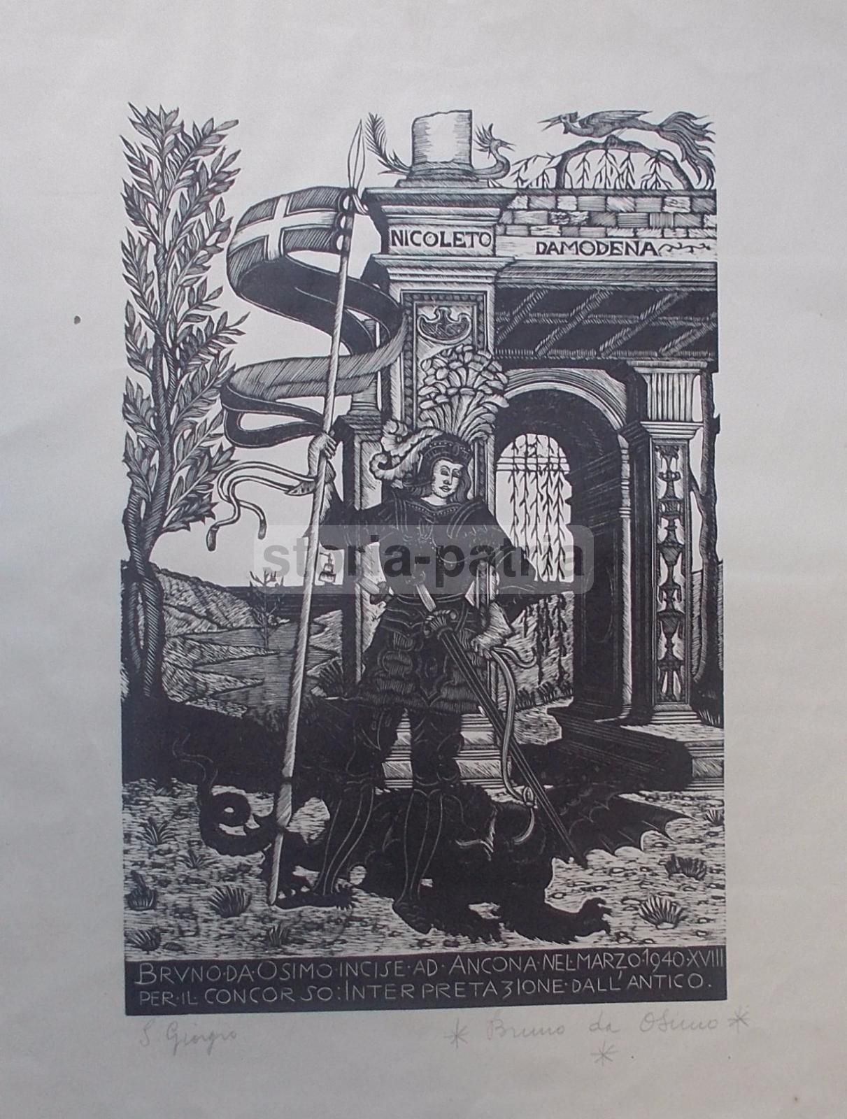Xilografia San Giorgio, Bruno Da Osimo Marsili, Ancona 1940 Originale