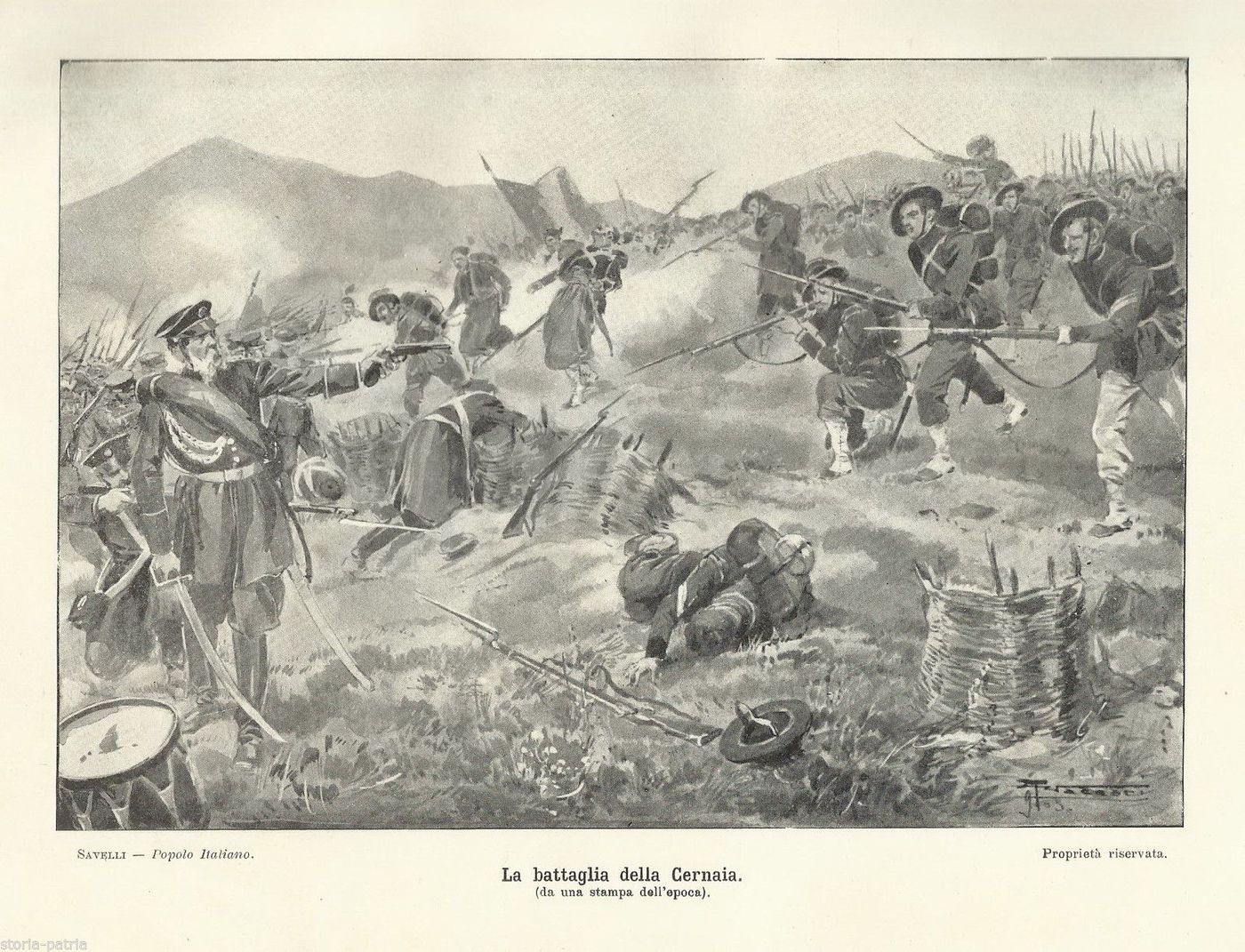 Stampa Antica Della Battaglia Della Cernaia, Risorgimento E Guerra Di Crimea