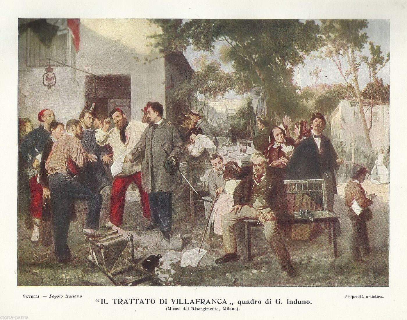 Stampa Trattato Di Villafranca Dipinto Induno Risorgimento 1928