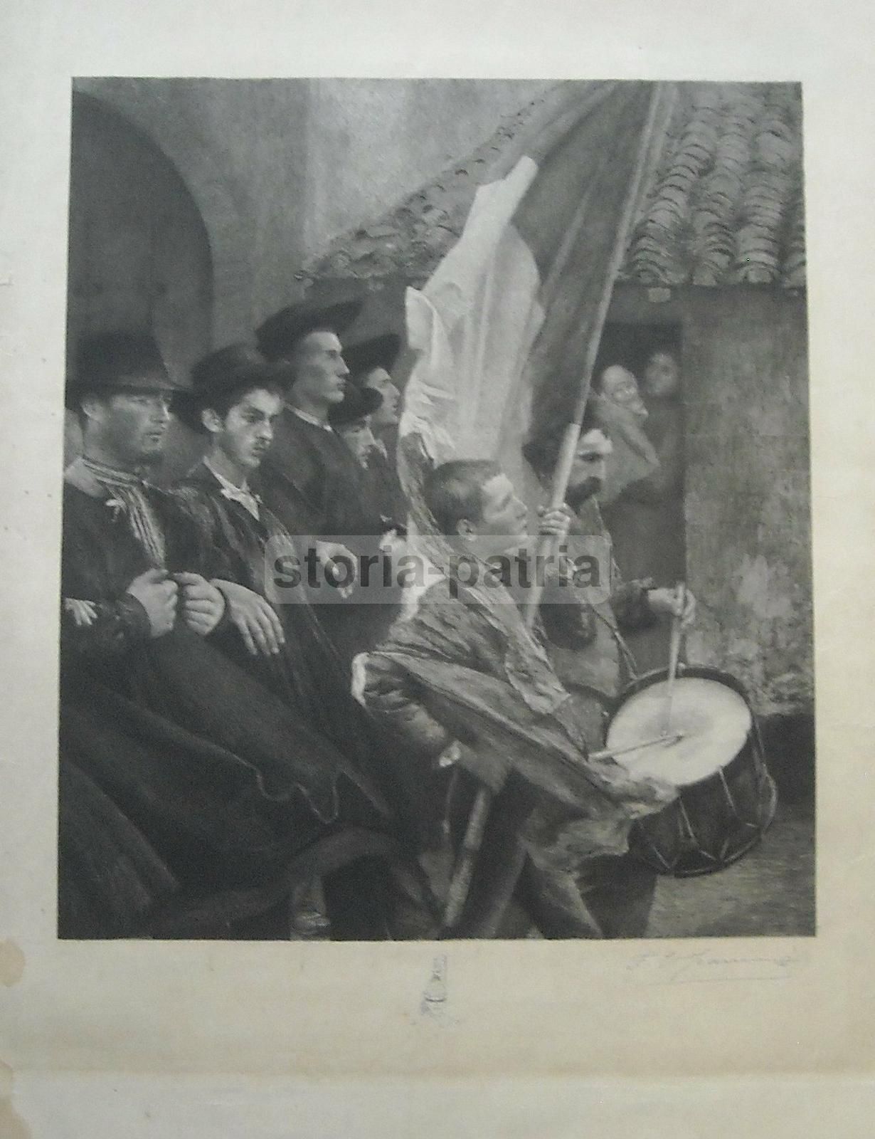 Stampa Antica I Coscritti Di Dagnan Bouveret, 1890. Incisione.