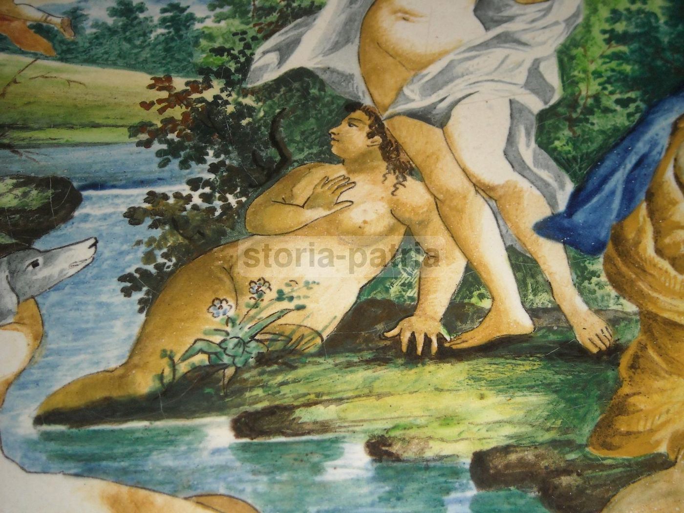 Piatto In Ceramica Con Scena Mitologica, Donne Al Bagno, XIX Secolo