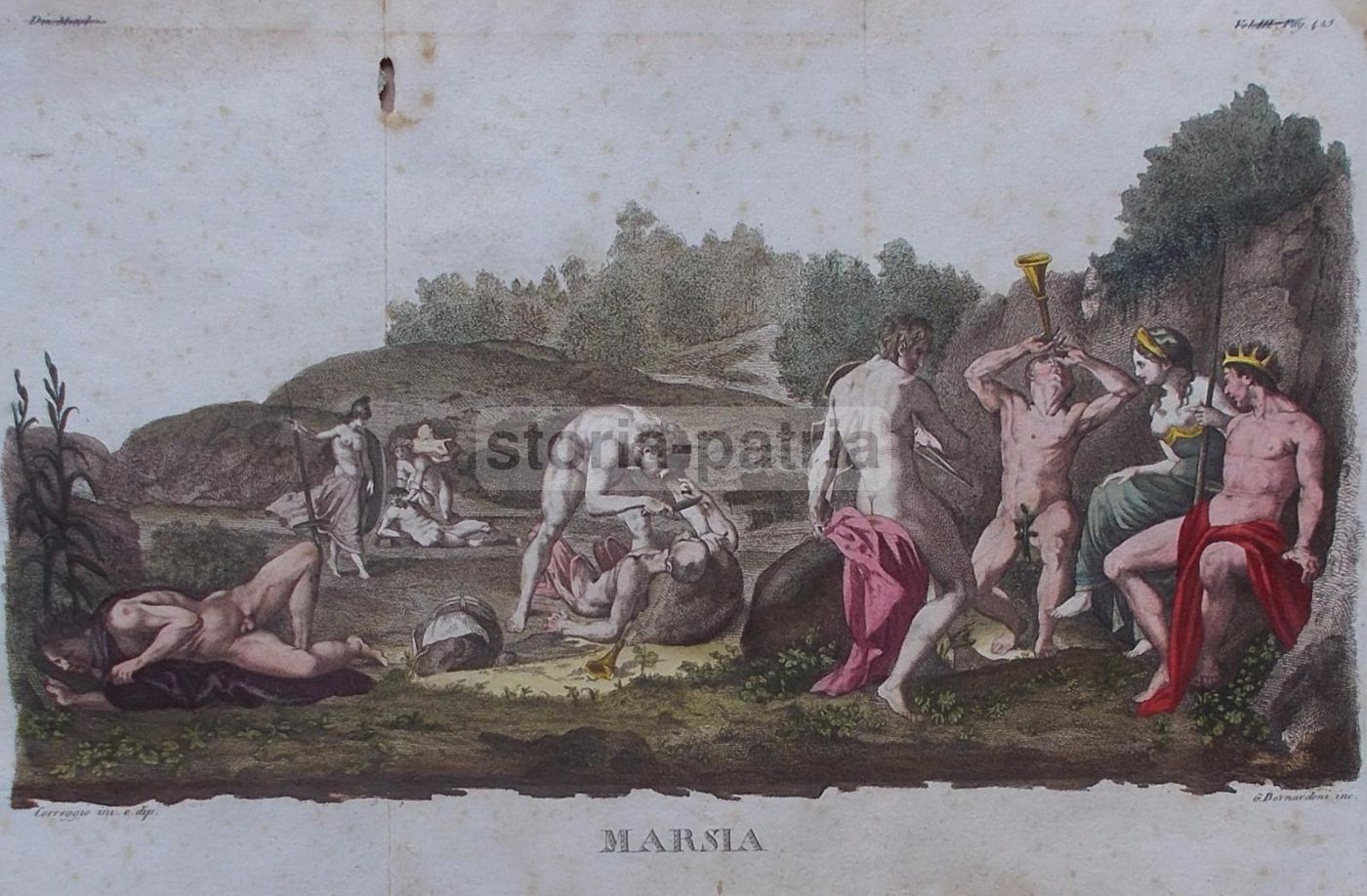 Incisione Antica "Marsia" Da Correggio, Bernardini, Acquaforte, Circa 1800