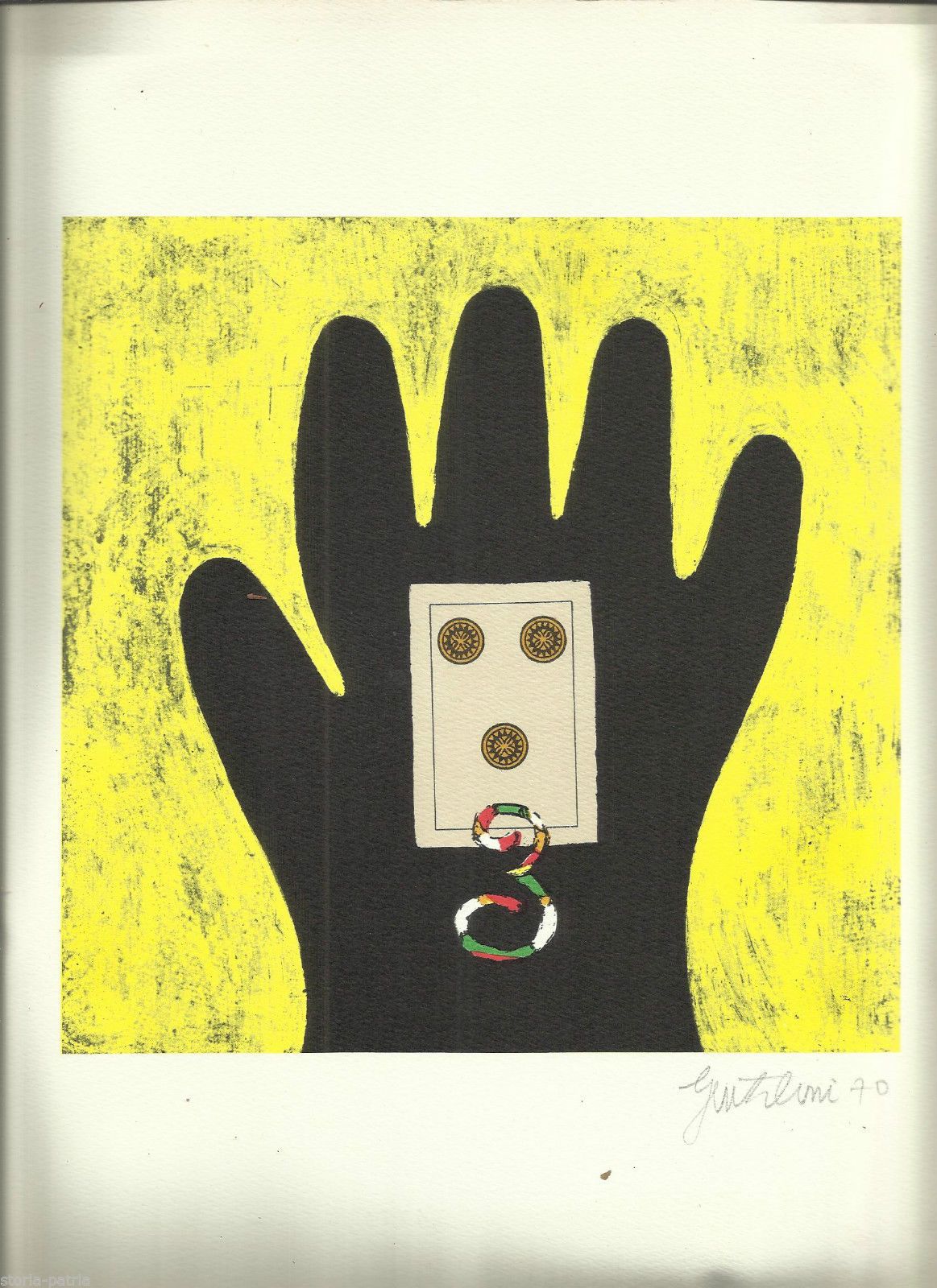 Franco Gentilini, Carta Da Gioco Tre, Bolaffiarte, 1970, Fotolitografia