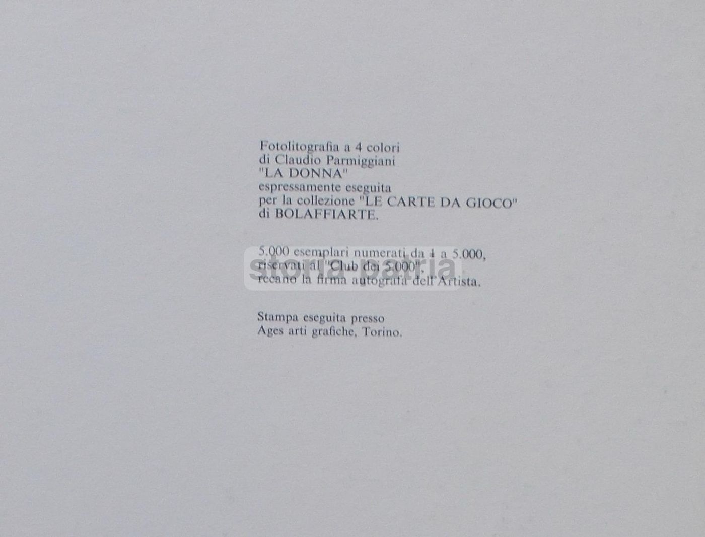 Claudio Parmiggiani, "Le Carte Da Gioco: La Donna"   Grafica Bolaffiarte, Anni '70 '80