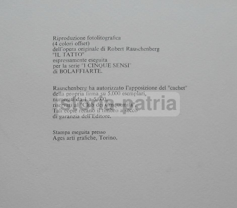 Robert Rauschenberg: I Cinque Sensi   Il Tatto. Stampa Bolaffiarte (anni '70 '80)