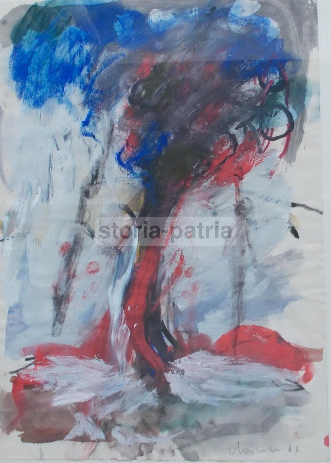 Dipinto Alois Mosbacher 1983, Tecnica Mista Su Carta, 42x30 Cm