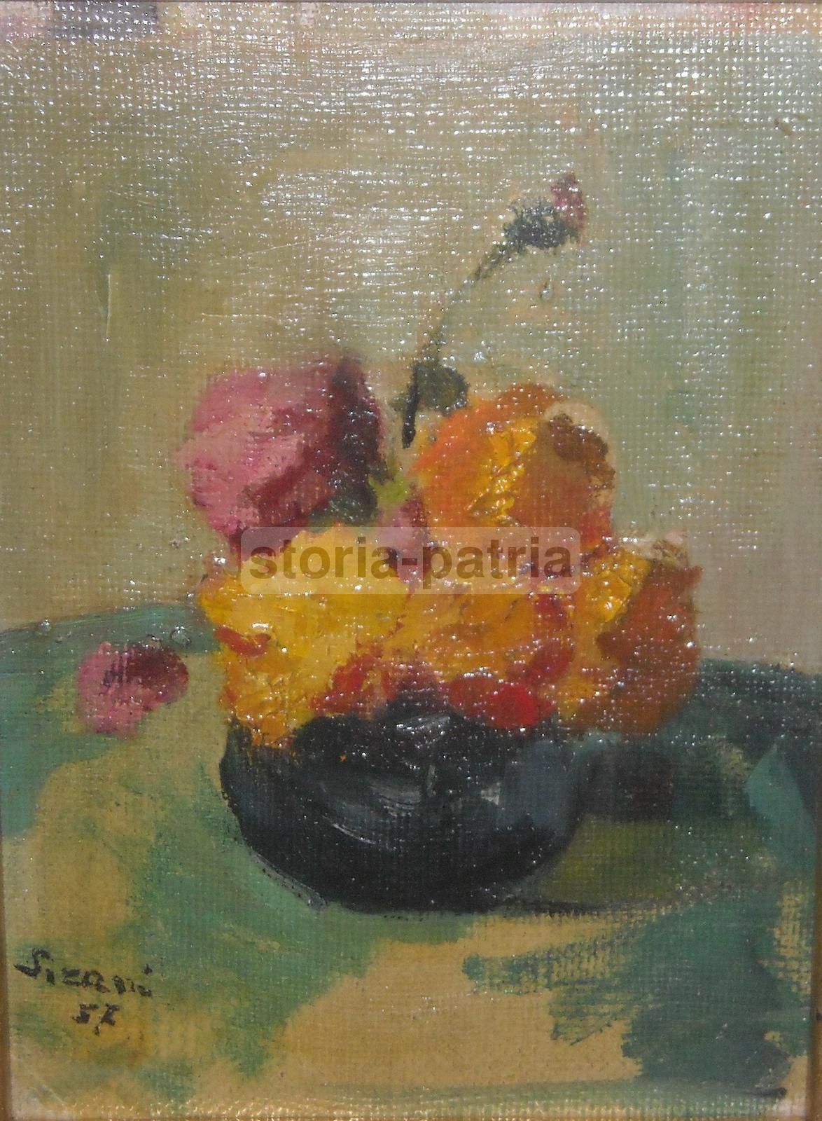 Vaso Con Fiori, Dipinto Olio Su Cartone, Sirani 1957