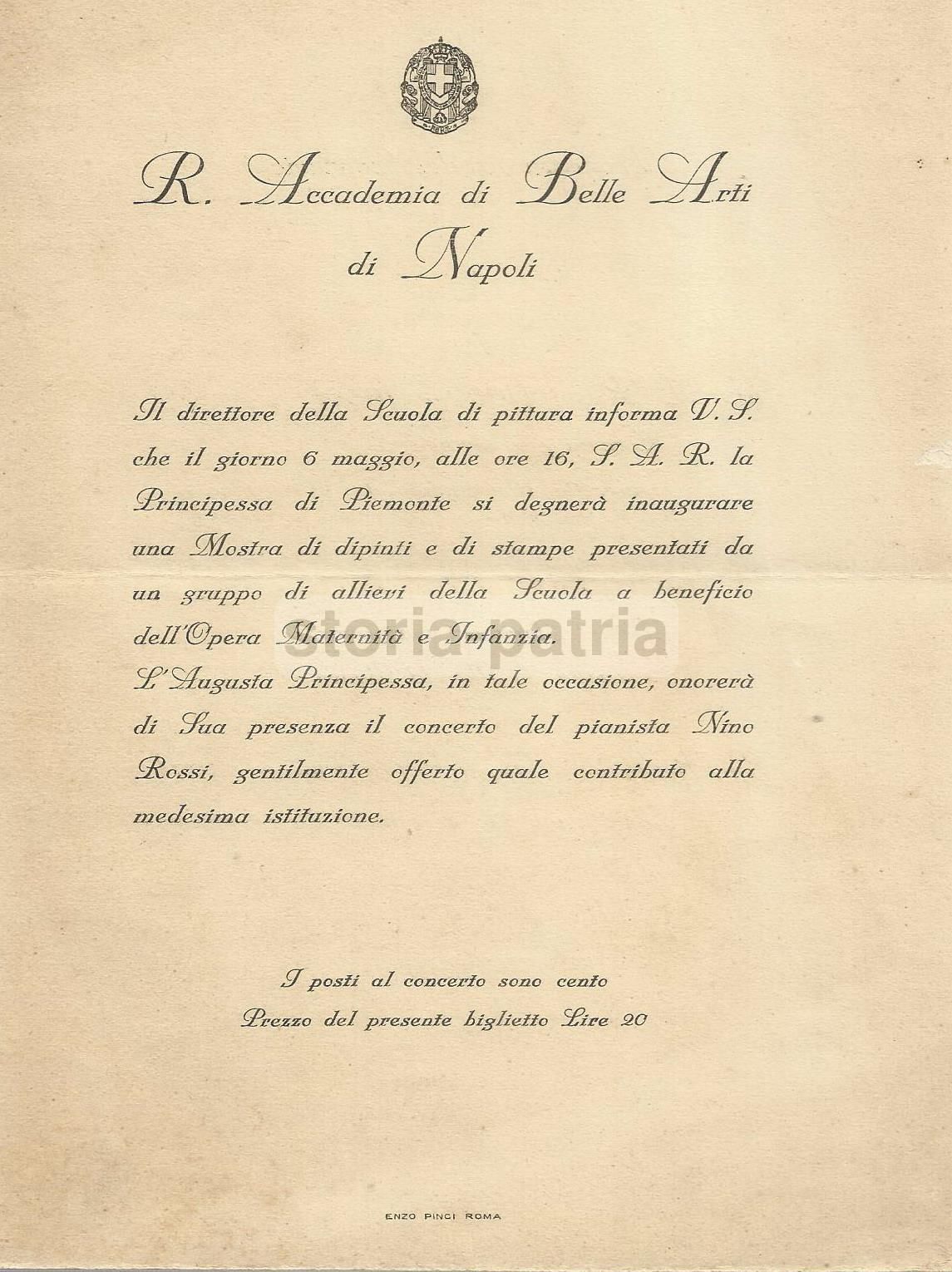 Invito Concerto Accademia Di Belle Arti Di Napoli, Principessa Di Piemonte