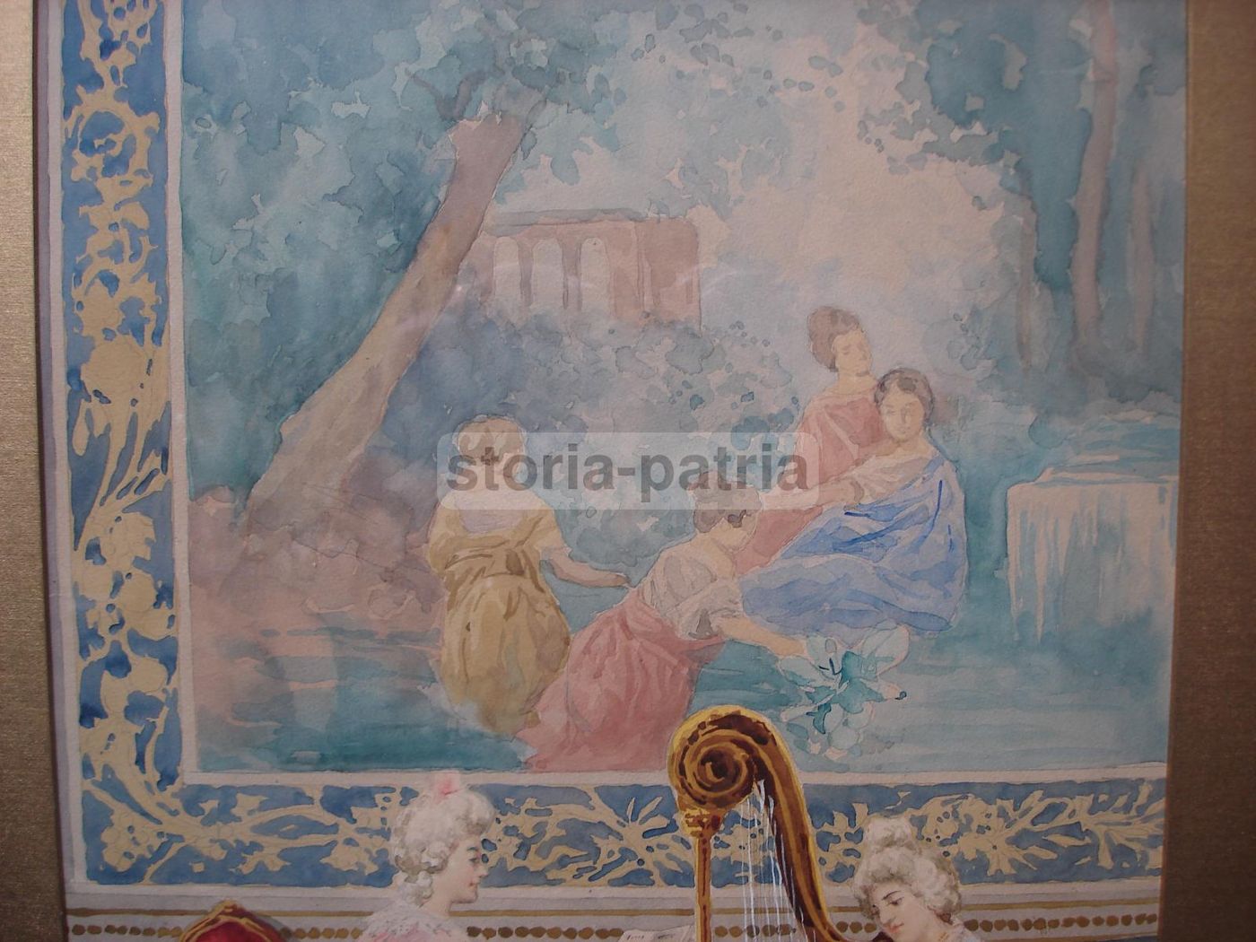 Dipinto Di Interno Con Salotto Aristocratico, Pianoforte E Arpa