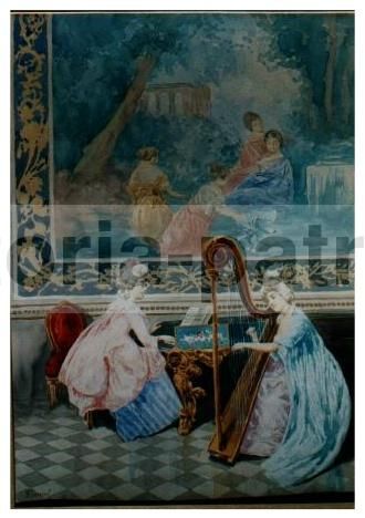 Dipinto Di Interno Con Salotto Aristocratico, Pianoforte E Arpa