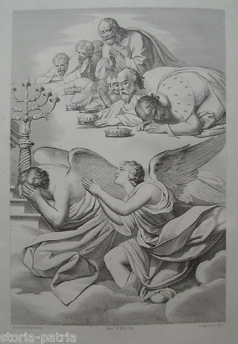 Incisione Allegoria Sacra, Camillo Guerra E Luigi Ricci, Napoli, Metà XIX Secolo