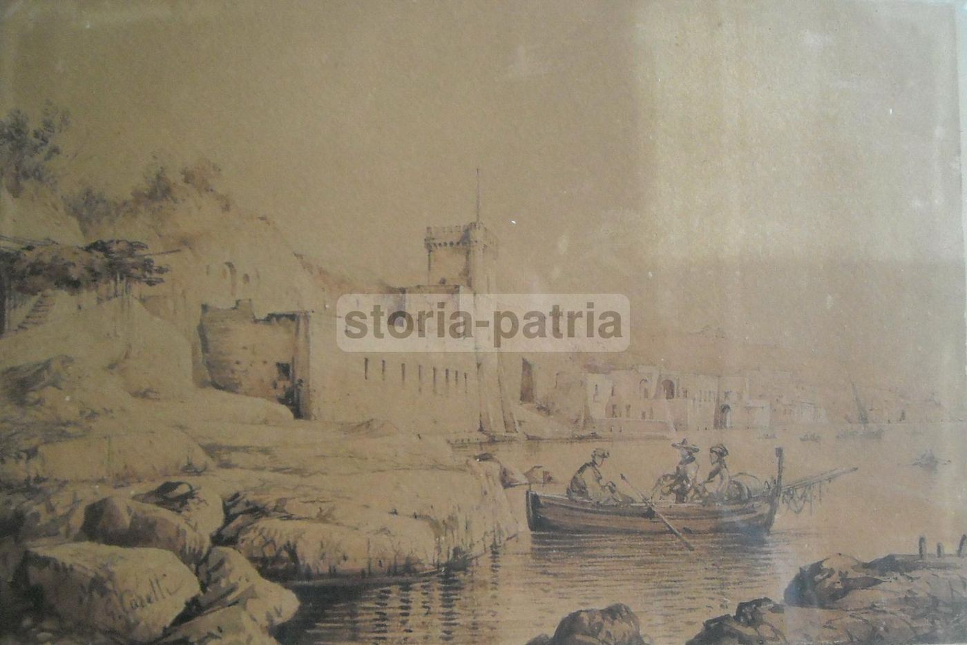 Veduta Di Posillipo, G. Carelli, Scuola Napoletana, XIX Secolo, Seppia