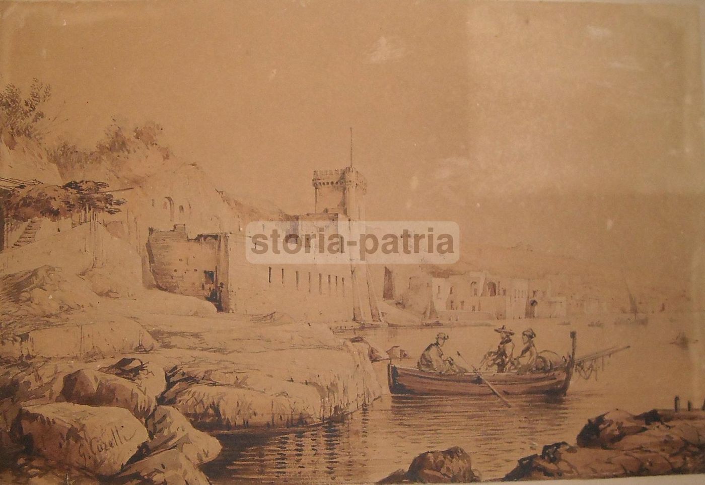 Veduta Di Posillipo, G. Carelli, Scuola Napoletana, XIX Secolo, Seppia
