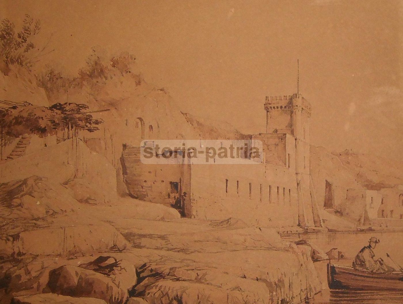Veduta Di Posillipo, G. Carelli, Scuola Napoletana, XIX Secolo, Seppia
