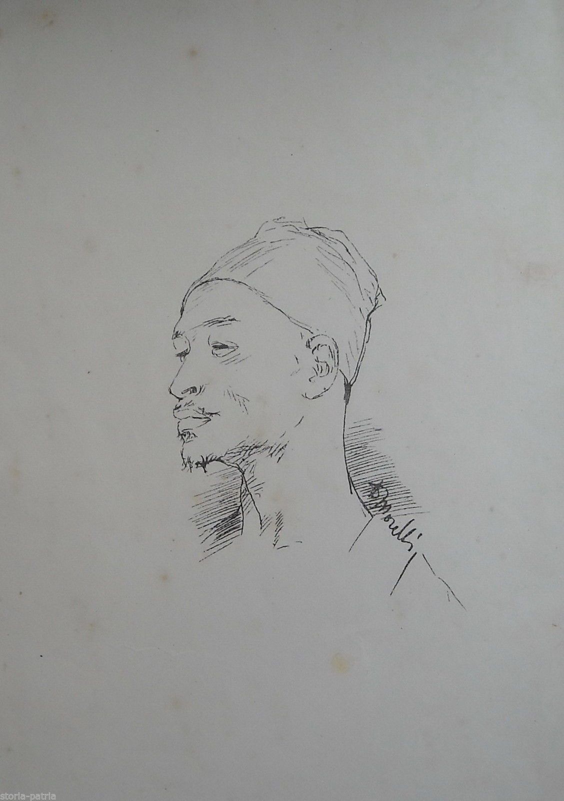 Stampa Antica Schizzo Domenico Morelli Arte Napoletana '800