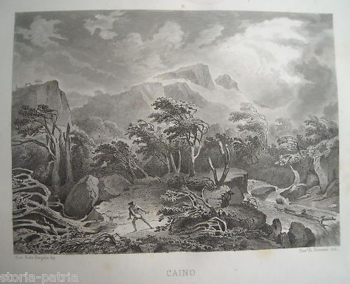 Incisione Antica: Caino (di Fergola E Di Giovanni), Napoli, Metà Ottocento