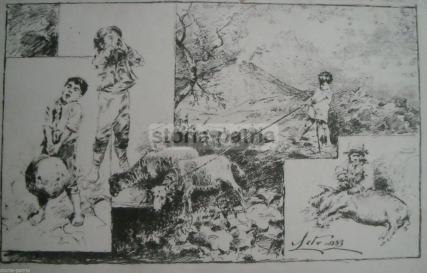 Stampa Antonino Leto 1883: Schizzi Di Pastorelli, Sicilia E Folklore