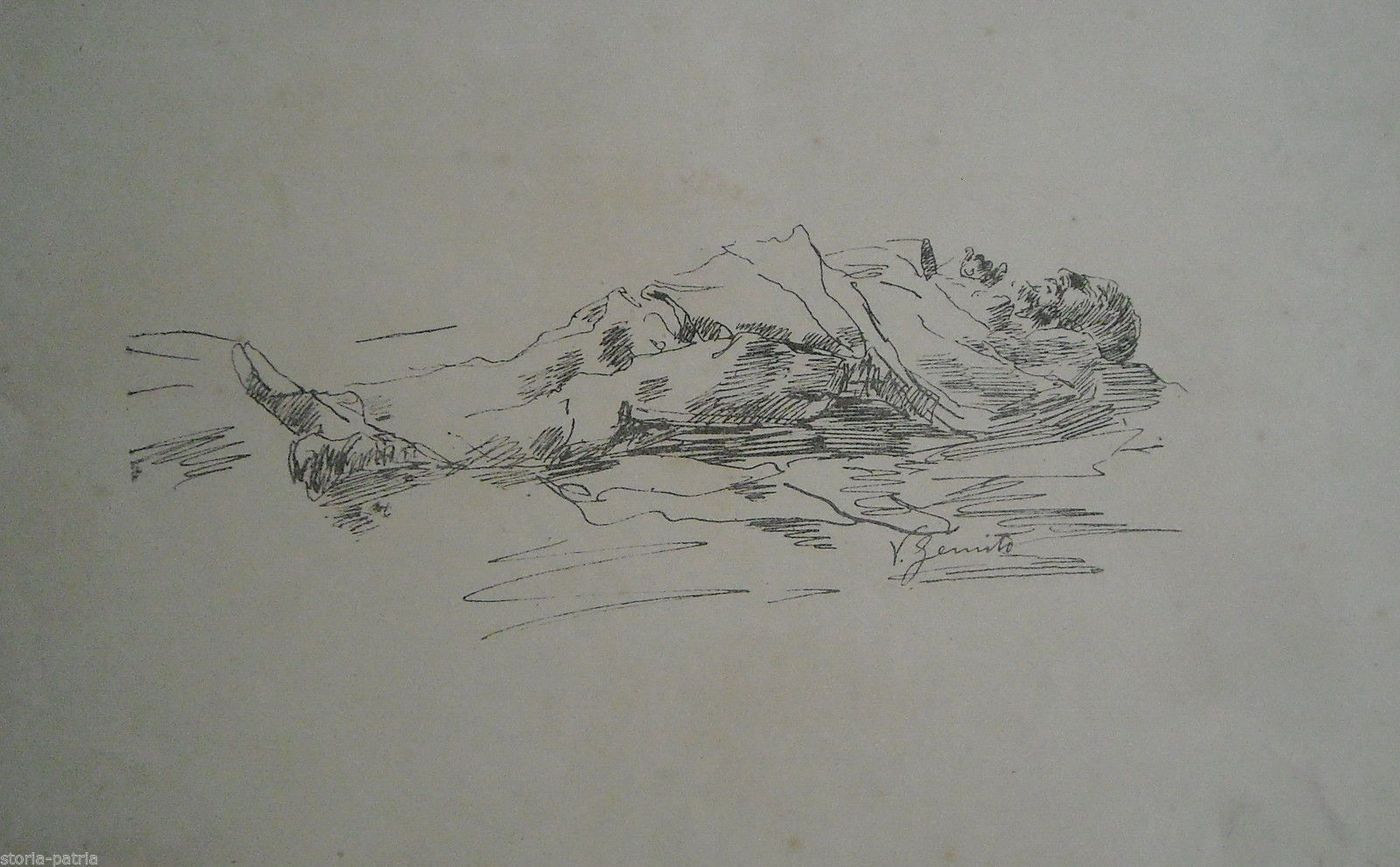 Stampa Antica Schizzo Vincenzo Gemito Napoli XIX Secolo