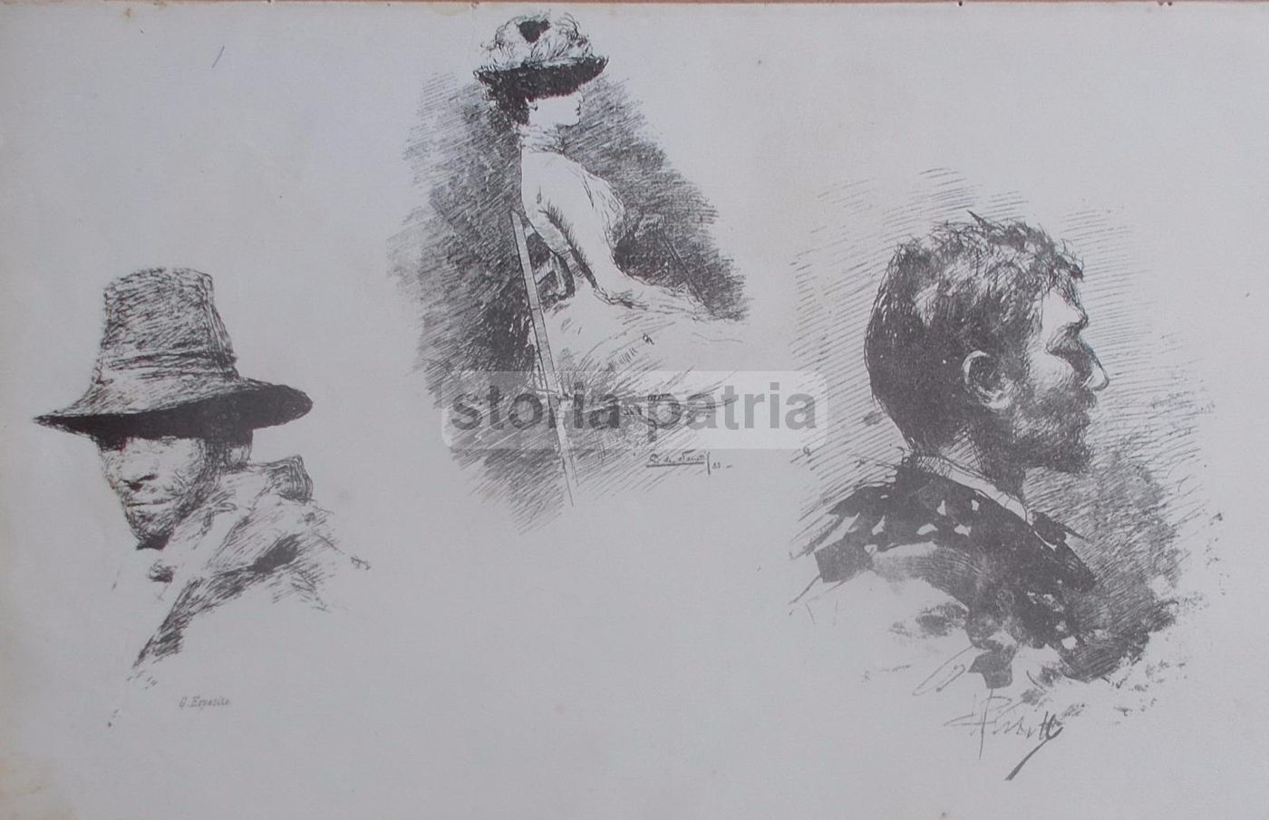 Stampa Antica Arte Napoletana 800 Schizzi Esposito De Sanctis