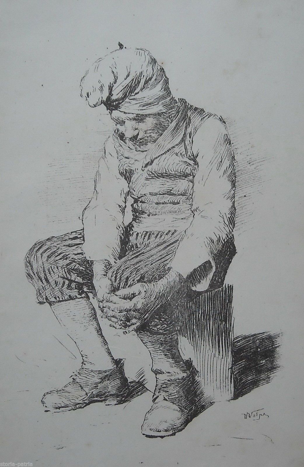 Stampa Antica Vincenzo Volpe Popolano Napoletano Fine 800