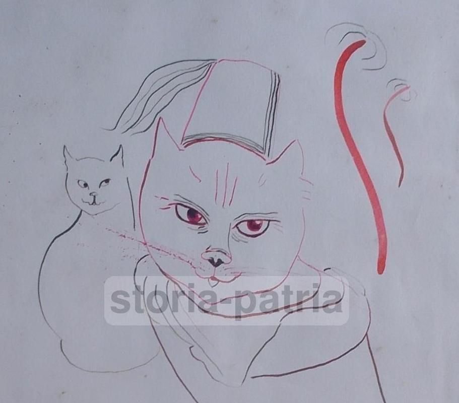 Disegno Gatti Lilian Von Radloff Casamicciola Ischia 1961