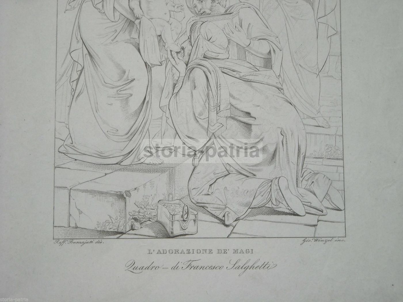 Adorazione Dei Magi: Incisione Originale Di G. Wenzel E Raffaele Buonaiuti (XIX Secolo)