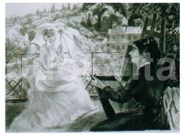 Felix Bracquemond, La Terrasse, 1876. Acquaforte Originale Antica.